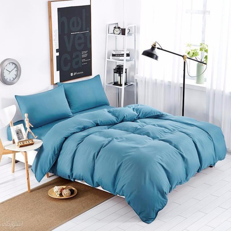 طقم سرير مكون من اربع قطع مصنوعة من القطن خامة ممتازة جودة عالية ازرق اللون 