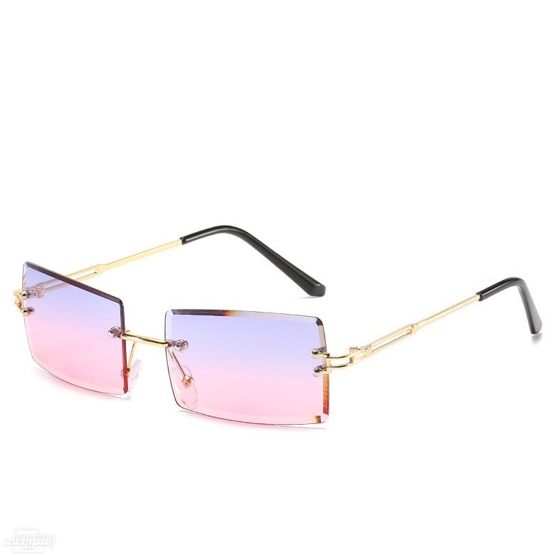 نظارات شمسية بدون اطار ذات تصميمات جذابة بجودة عالية بلونين ازرق ووردي 