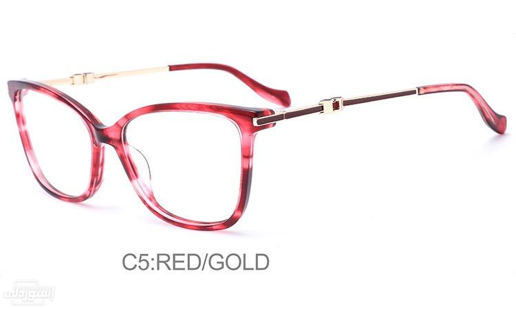 نظارات ذات تصميمات جذابة مع ذراع معدن بشكل أنيق ذات لون احمر بالذهبي 