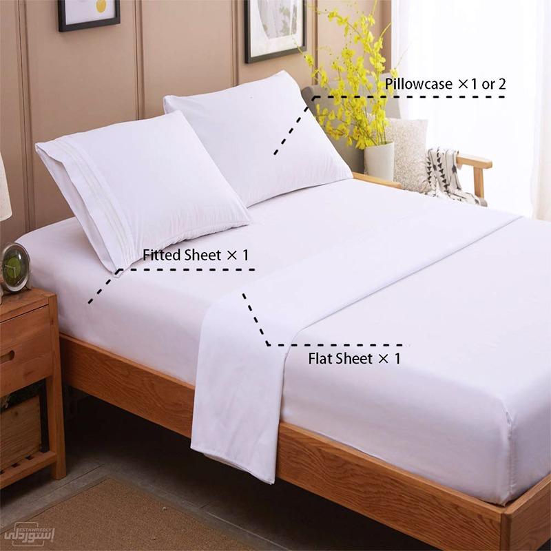 طقم سرير مكون من اربع قطع ابيض اللون من القطن خامة ممتازة جودة عالية للفنادق والمنازل صيفي 