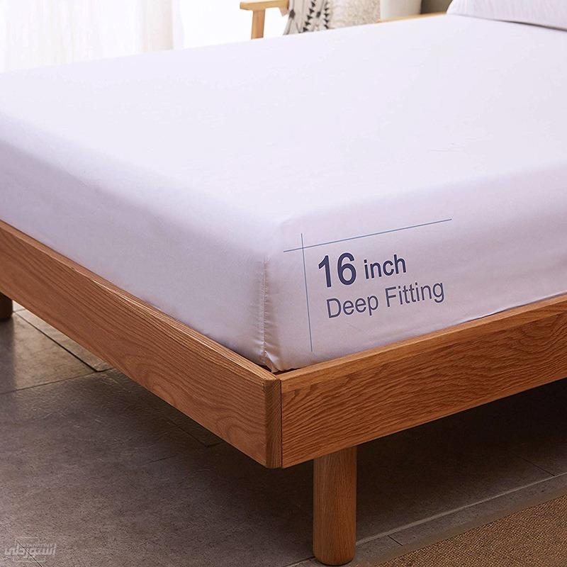 مفرش سرير ابيض خامة ممتازة جودة عالية بارتفاع المرتبة 16 انش 