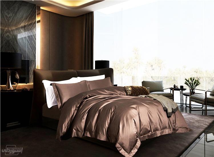 طقم سرير من 4 قطع .ملاية سرير  أكياس وسادة لحاف  للفنادق ذات جودة عالية قطن 100% بني اللون 