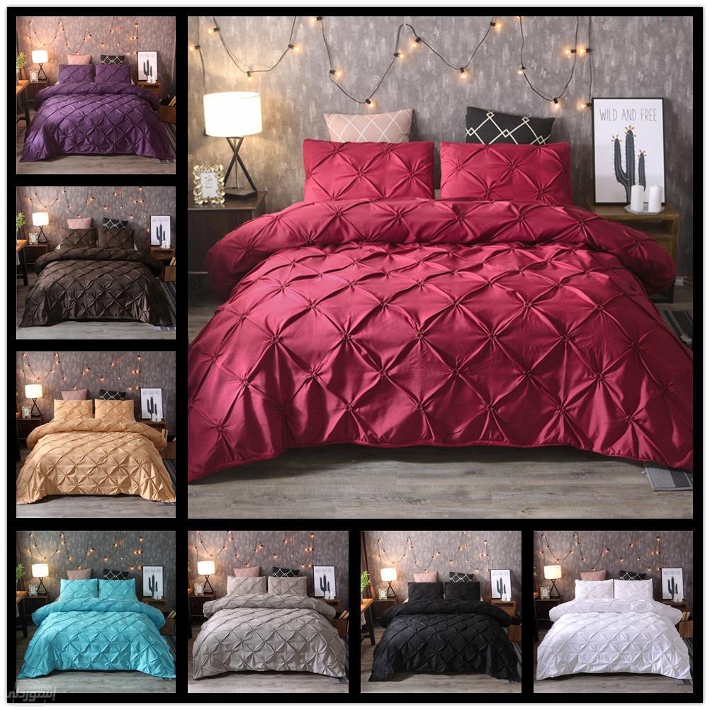 طقم سرير كامل خامة ممتازة اللون وردي غامق جودة عالية من القطن مطرز باشكال مربعات نوعية رفيعة
