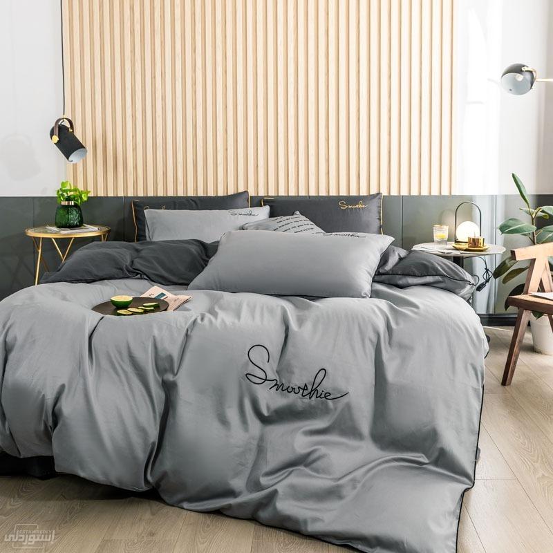 طقم سرير كامل رمادية اللون بدرجاته جودة عالية خامة ممتازة من القماش الرفيع قطن 100 بالمئة اربع قطع شتوي للمنازل 