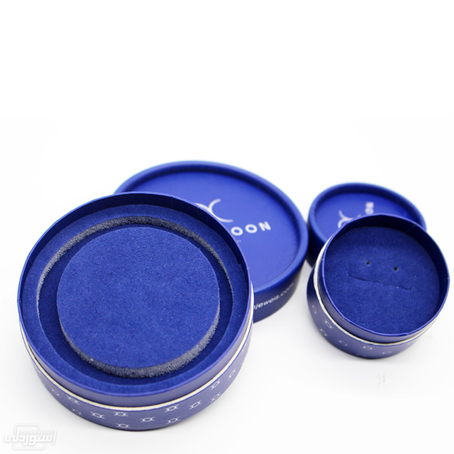 علبة دائرية الشكل لحفظ المجوهرات ذات تصميمات مختلفة وجذابة بجودة عالية ذات لون ازرق 